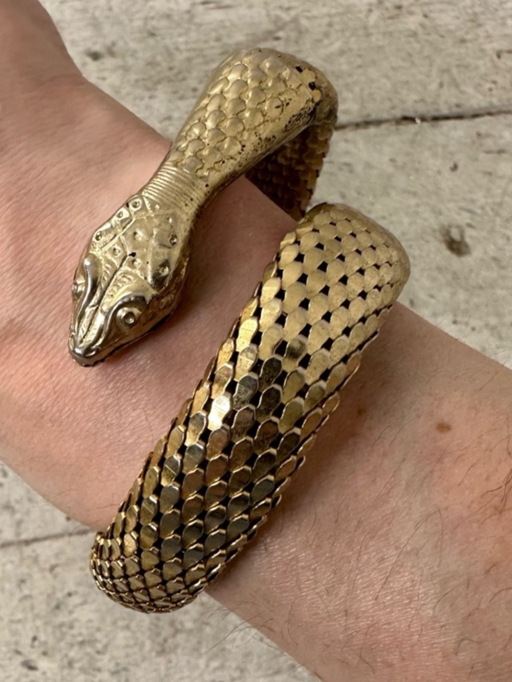 Vintage 70s Disco Mesh Coiled Snake Wrap Bracelet Gold Tone